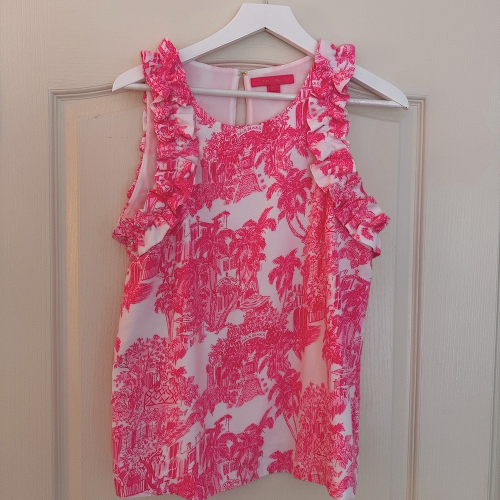 Lilly Pulitzer Pink Ruffle Sleeveless Top